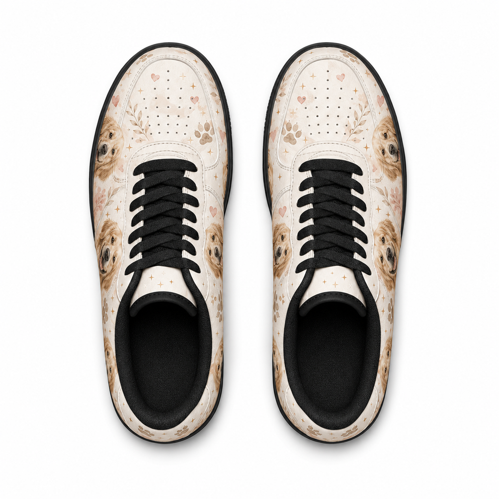 Three pairs of golden retriever flat shoes