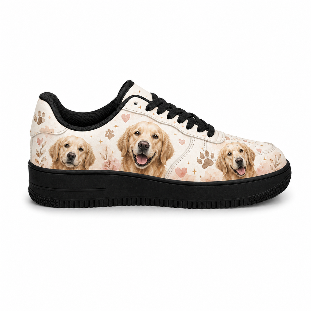 Three pairs of golden retriever flat shoes