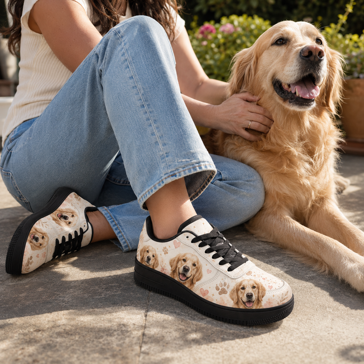 Three pairs of golden retriever flat shoes