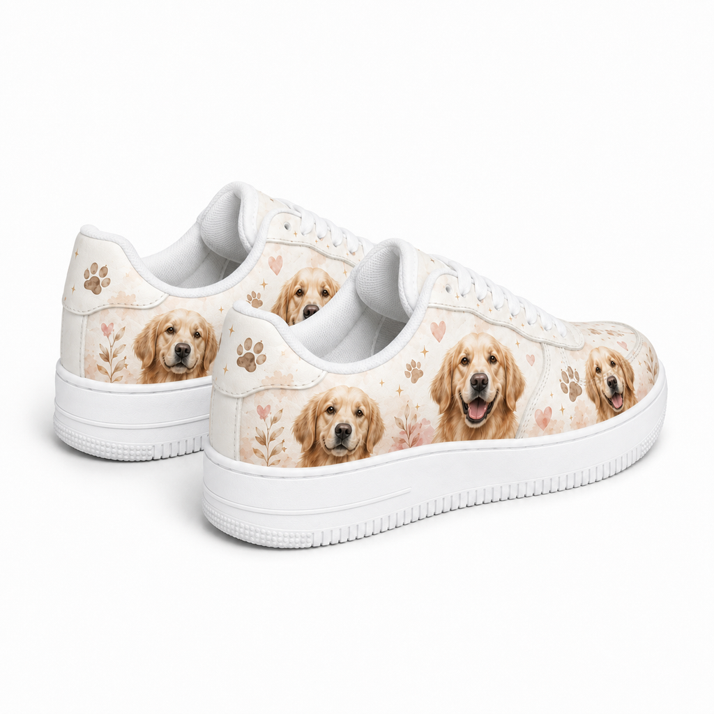 Three pairs of golden retriever flat shoes
