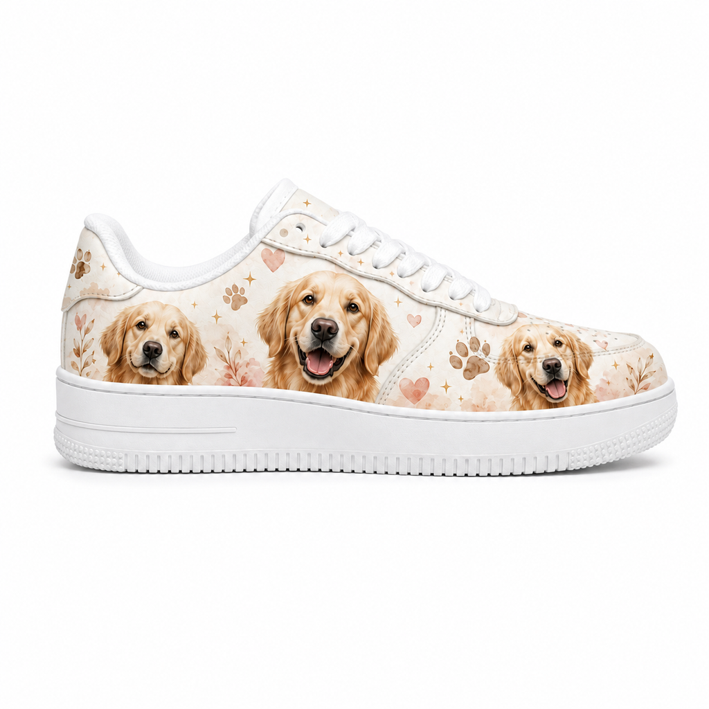 Three pairs of golden retriever flat shoes
