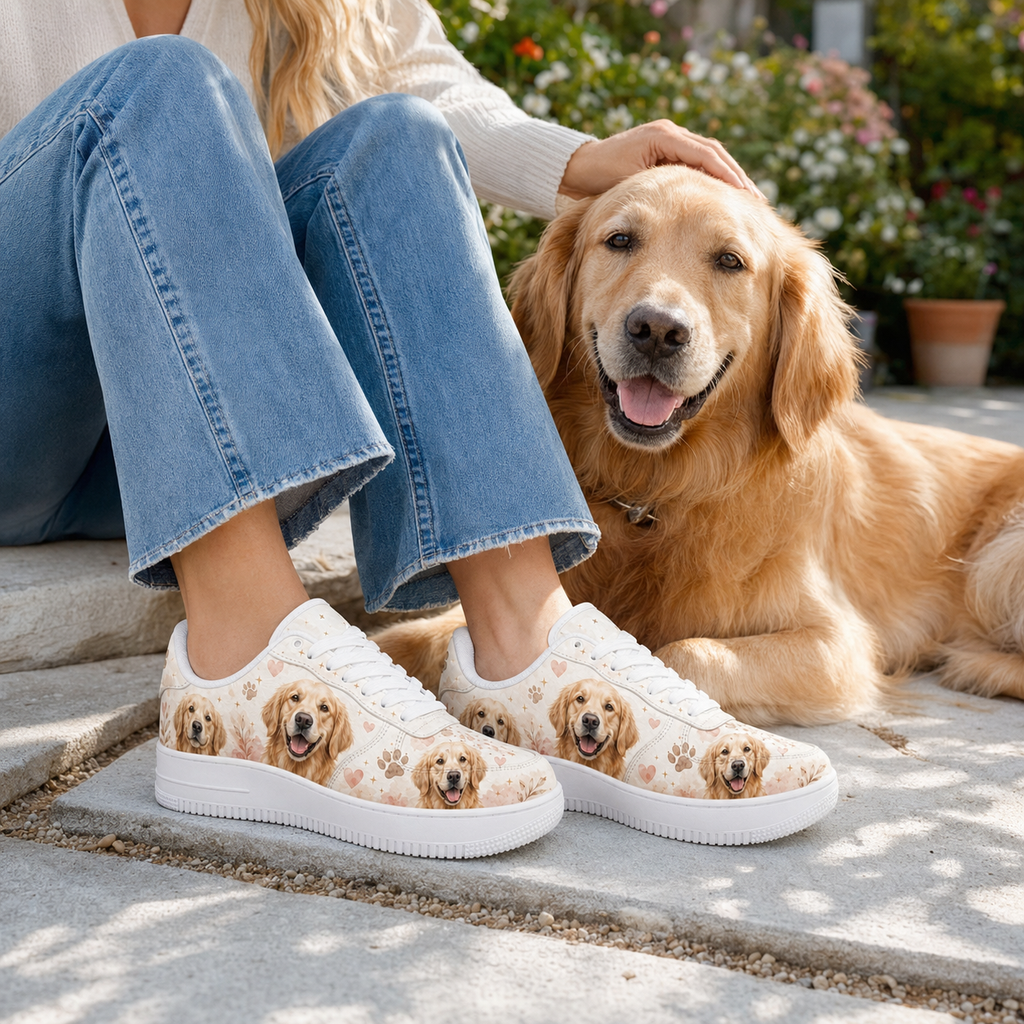 Three pairs of golden retriever flat shoes