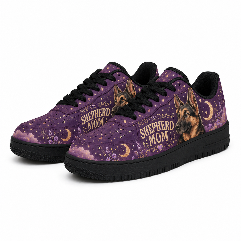 German Shepherd Mom Celestial Sneakers – Purple GSD Gift for Women