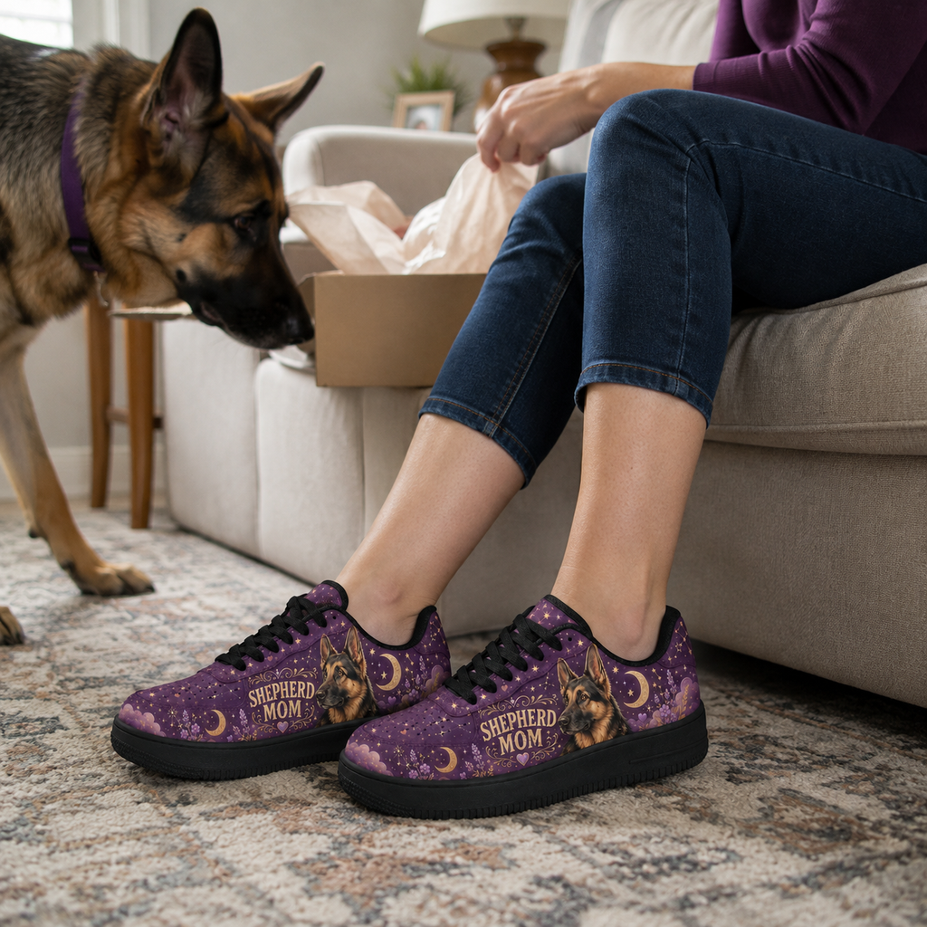 German Shepherd Mom Celestial Sneakers – Purple GSD Gift for Women