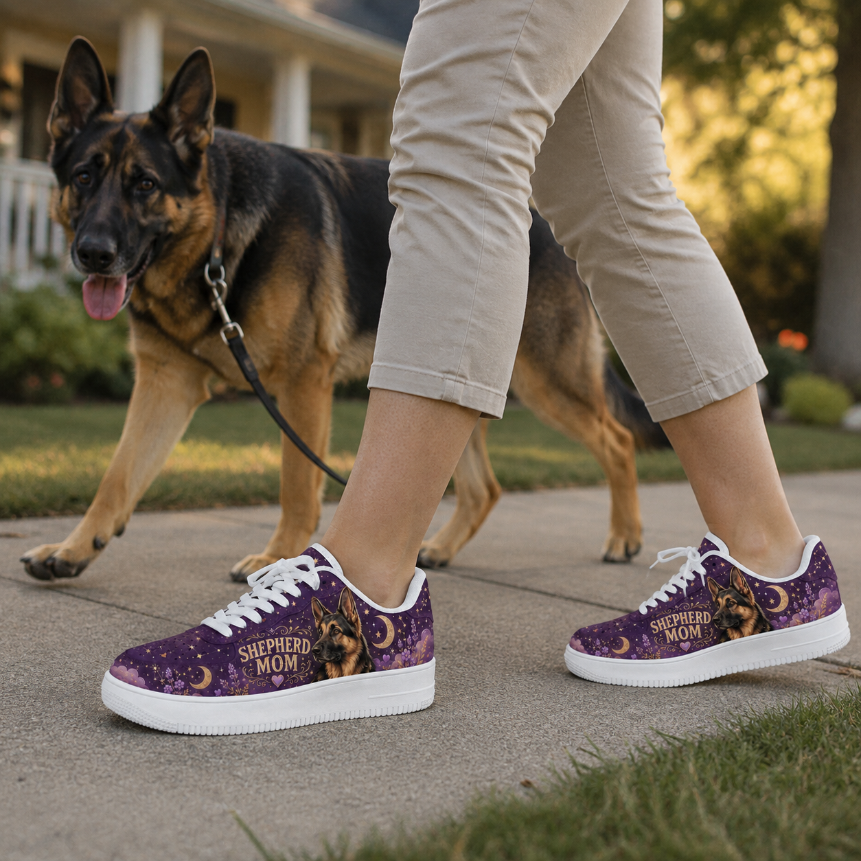 German Shepherd Mom Celestial Sneakers – Purple GSD Gift for Women