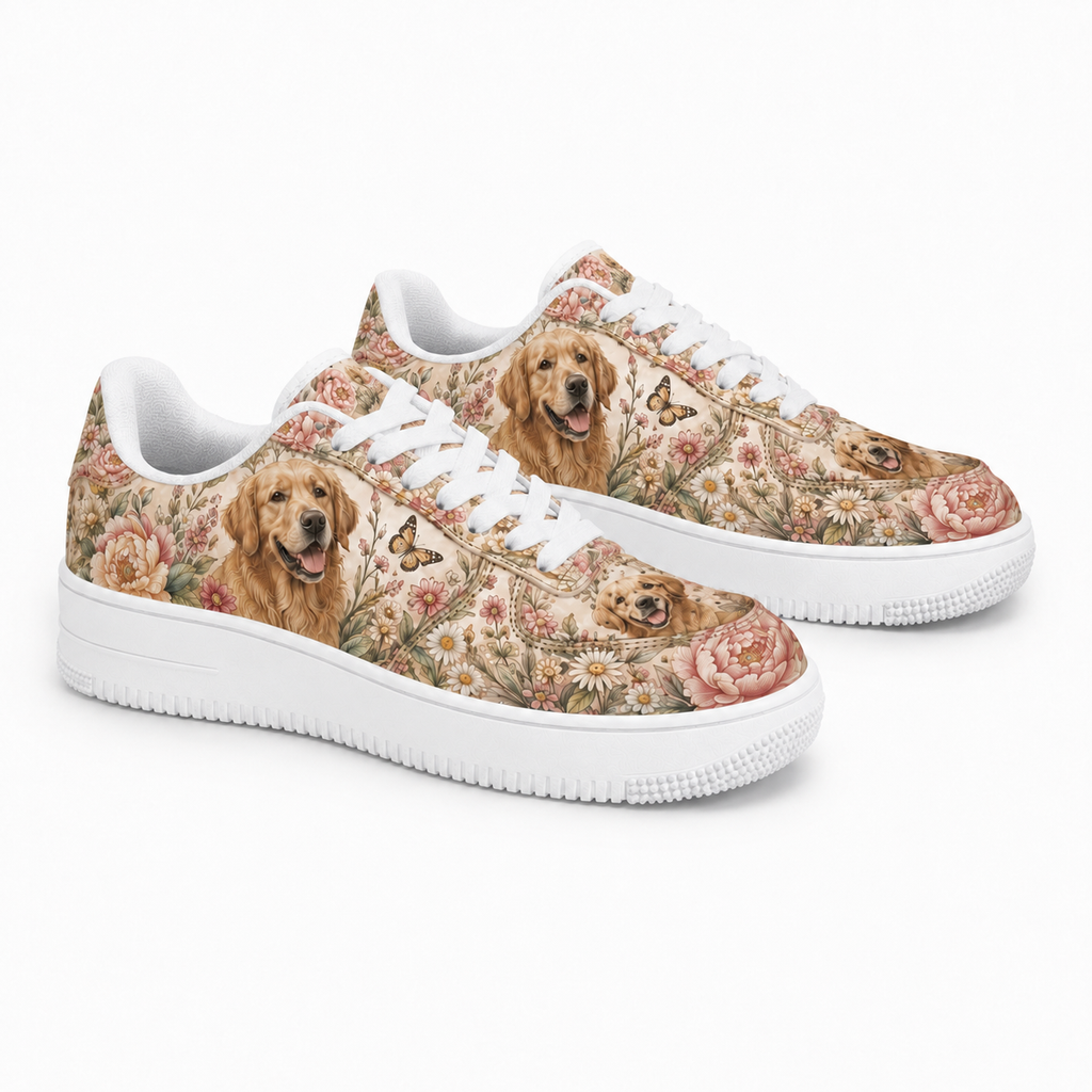 Golden Retriever Mom Vintage Floral Sneakers – Goldie Gift for Women