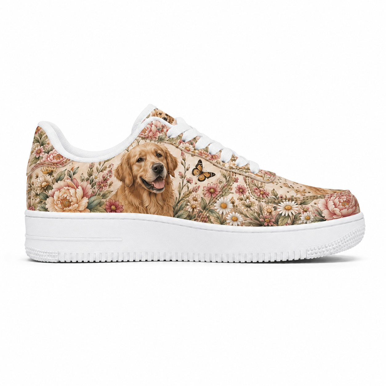 Golden Retriever Mom Vintage Floral Sneakers – Goldie Gift for Women