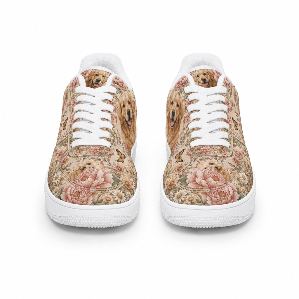 Golden Retriever Mom Vintage Floral Sneakers – Goldie Gift for Women