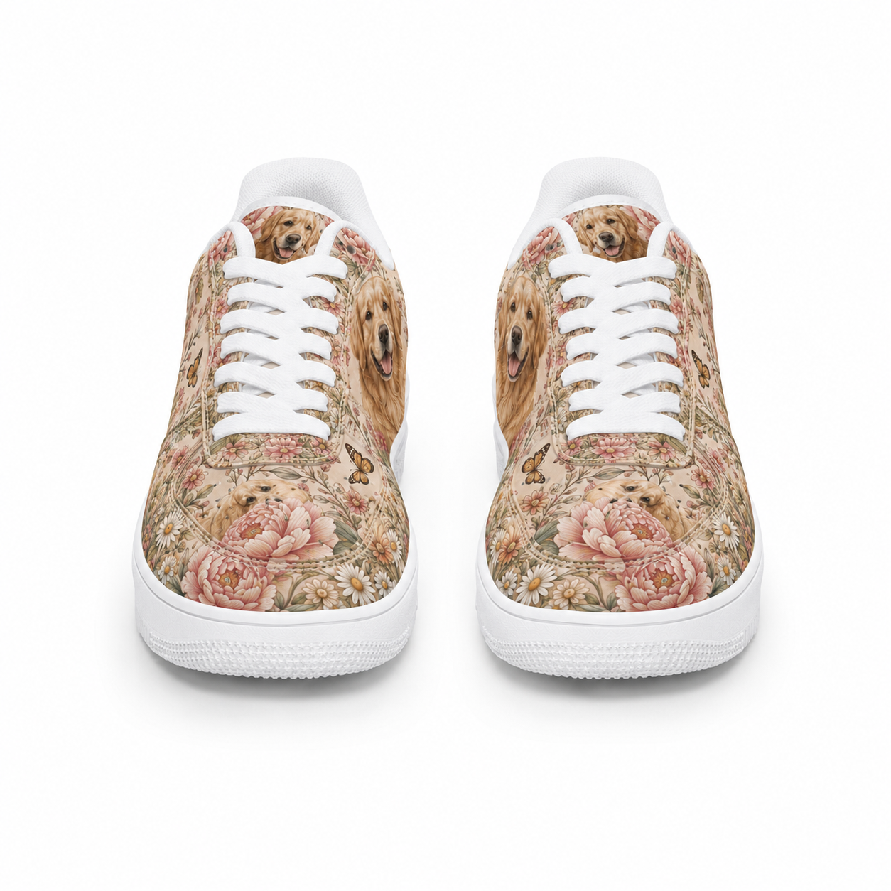 Golden Retriever Mom Vintage Floral Sneakers – Goldie Gift for Women