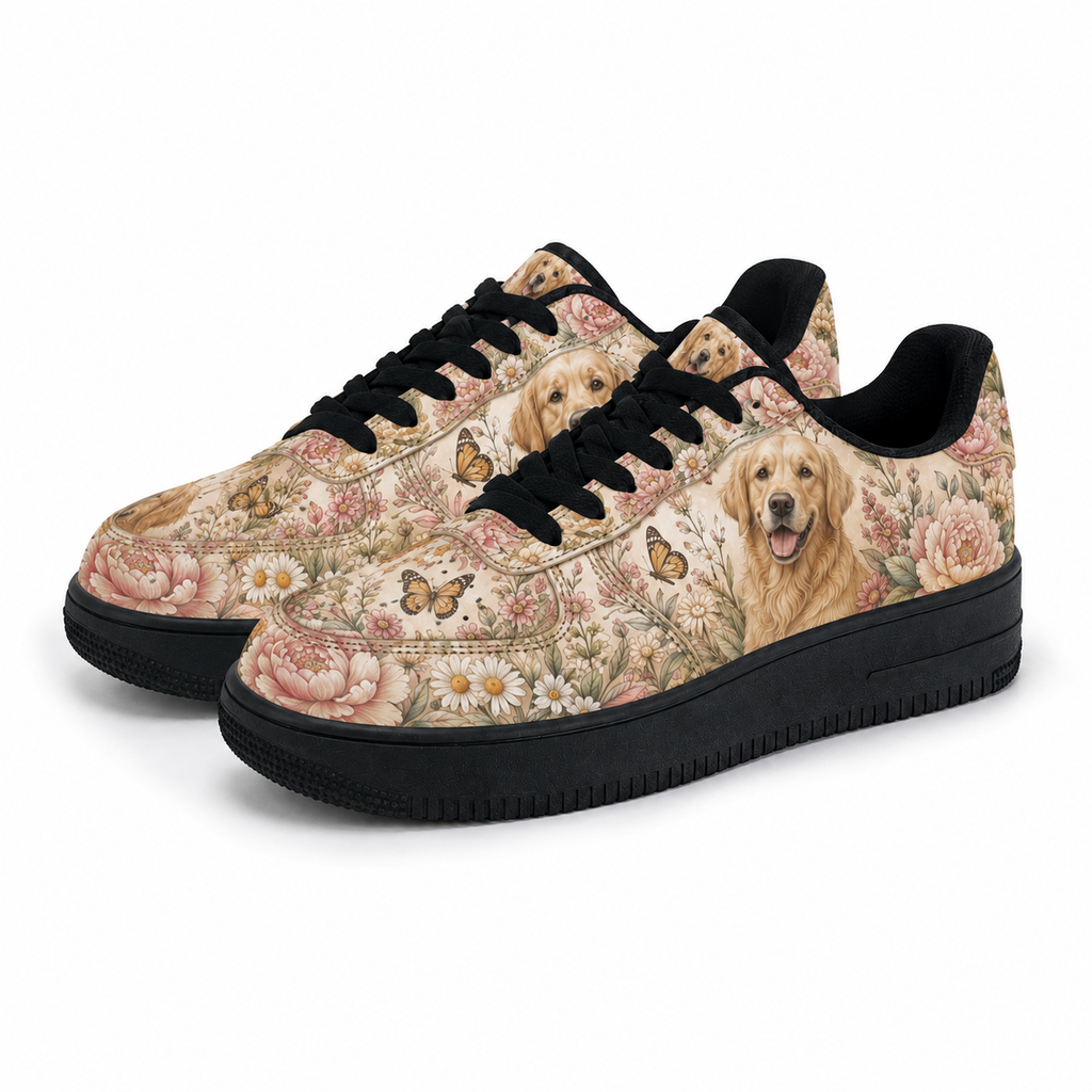Golden Retriever Mom Vintage Floral Sneakers – Goldie Gift for Women