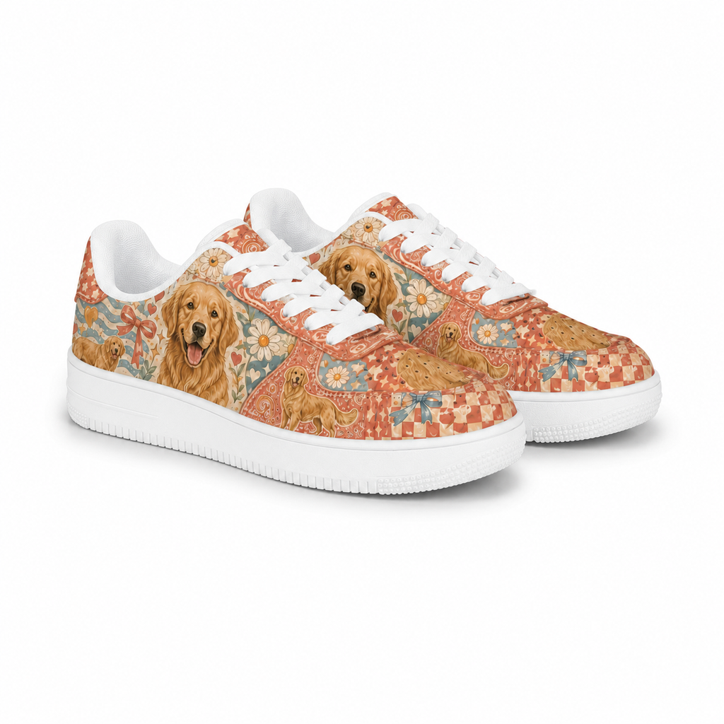 Golden Retriever Mom Boho Floral Sneakers – Goldie Gift for Women