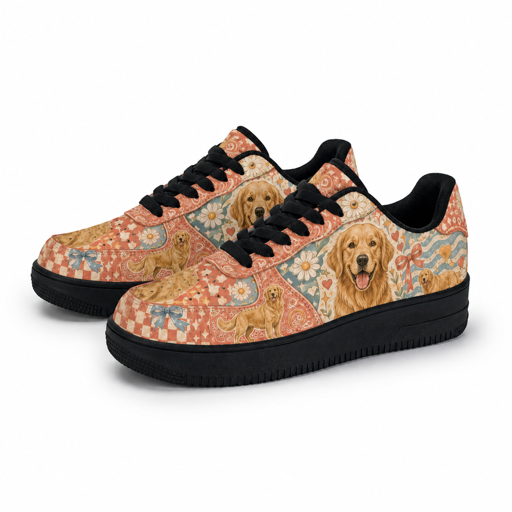 Golden Retriever Mom Boho Floral Sneakers – Goldie Gift for Women