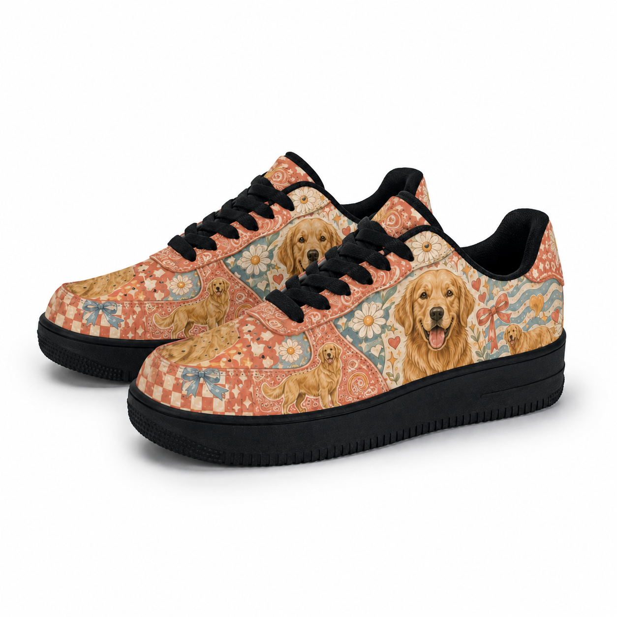 Golden Retriever Mom Boho Floral Sneakers – Goldie Gift for Women