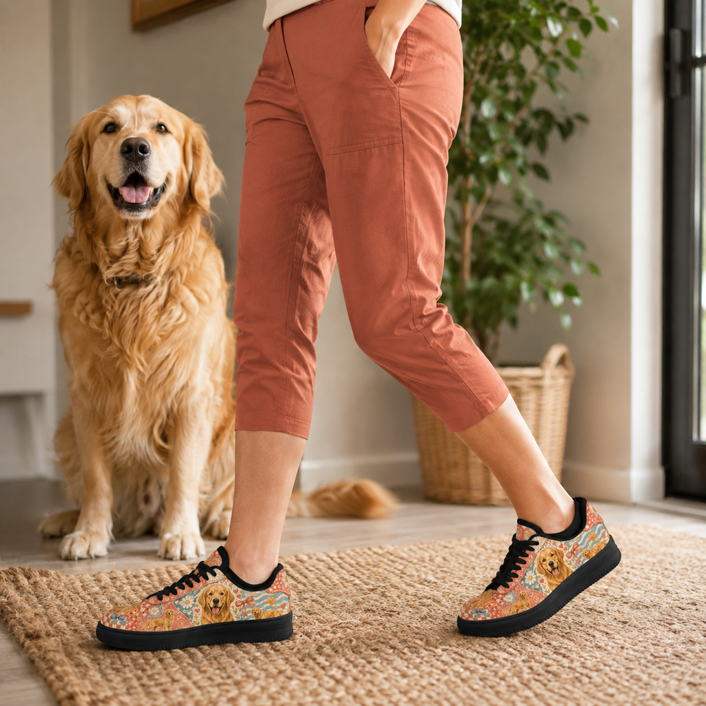 Golden Retriever Mom Boho Floral Sneakers – Goldie Gift for Women