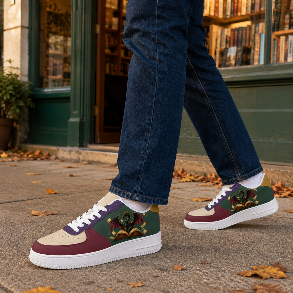 Mystic Dragon & Book Sneakers – Vintage Fantasy Inspired Casual Shoes
