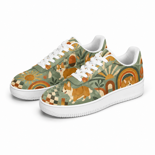 Corgi Mom Retro Floral Sneakers – Gift for Corgi Lovers