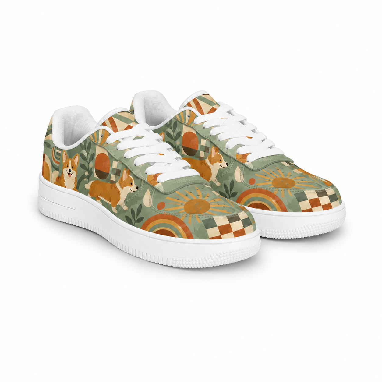 Corgi Mom Retro Floral Sneakers – Gift for Corgi Lovers