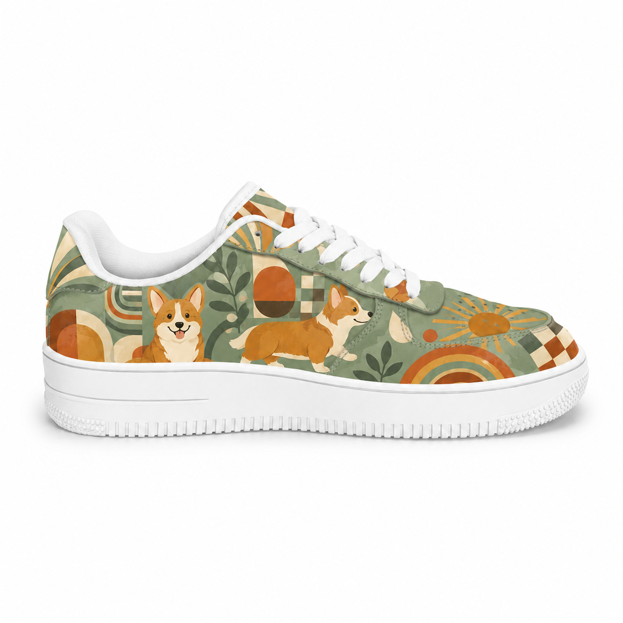 Corgi Mom Retro Floral Sneakers – Gift for Corgi Lovers