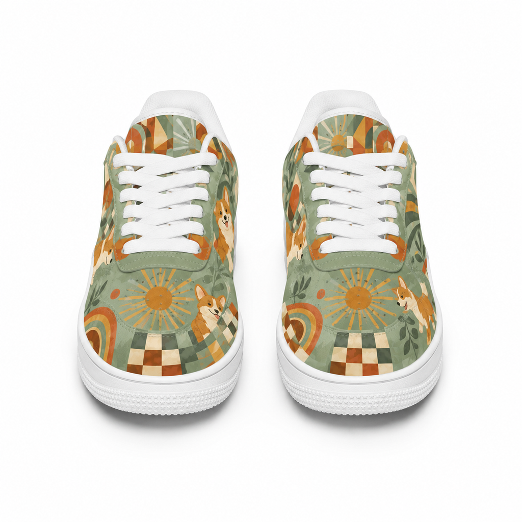 Corgi Mom Retro Floral Sneakers – Gift for Corgi Lovers