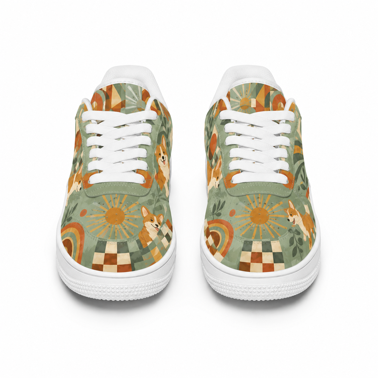 Corgi Mom Retro Floral Sneakers – Gift for Corgi Lovers