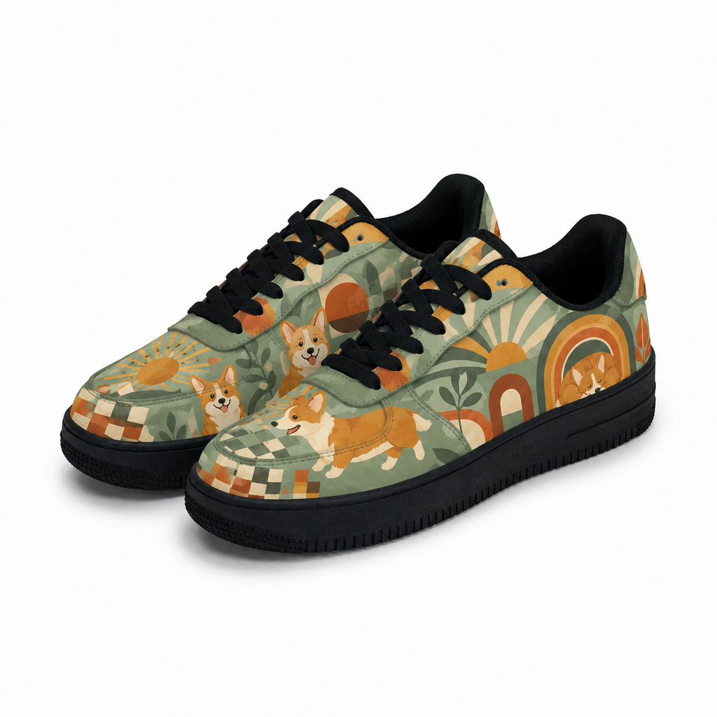 Corgi Mom Retro Floral Sneakers – Gift for Corgi Lovers