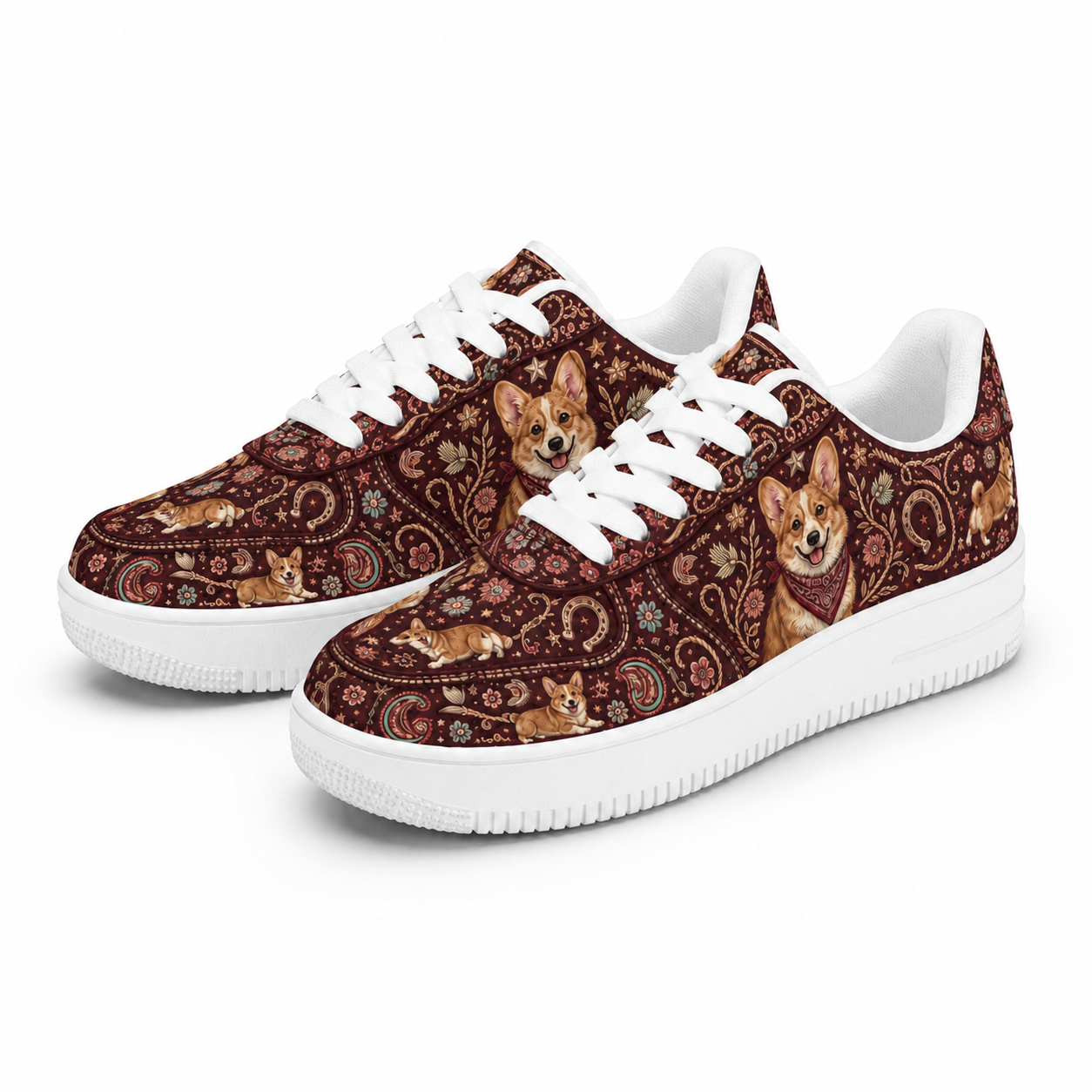 Corgi Mom Vintage Paisley Sneakers – Gift for Corgi Lovers