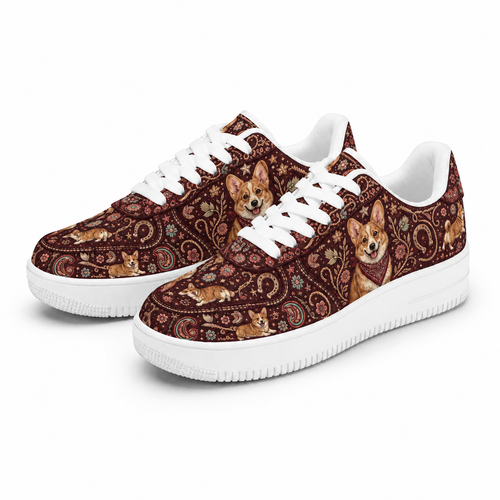 Corgi Mom Vintage Paisley Sneakers – Gift for Corgi Lovers