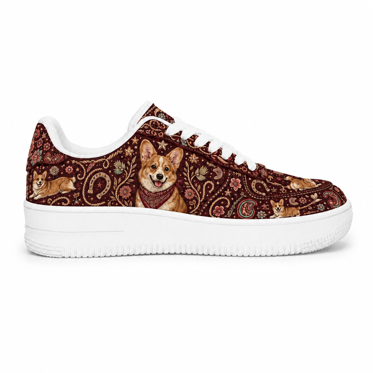 Corgi Mom Vintage Paisley Sneakers – Gift for Corgi Lovers