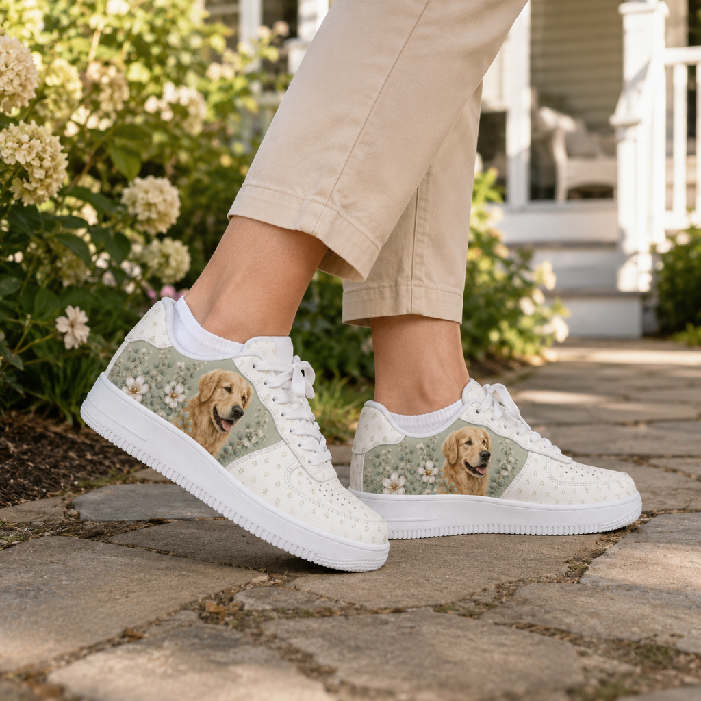 Golden Retriever Mom Vintage Garden Floral Sneakers